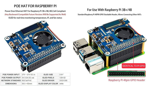 Waveshare Poe Hat (b) Para Raspberry Pi 4b / 3b , Power Ove