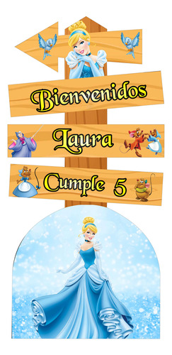 Letrero Bienvenida Cenicienta Coroplast Decoracion Fiesta Diseño