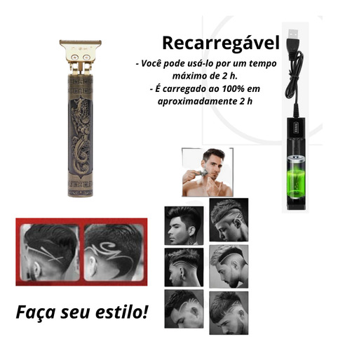 Maquina Profissional Cabelo Barba S/ Fio Recarregável Bivolt