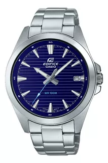 Reloj Casio Efv-140d-2a Edifice Elegante Sumergible Acero Malla Plateado Bisel Plateado Fondo Azul