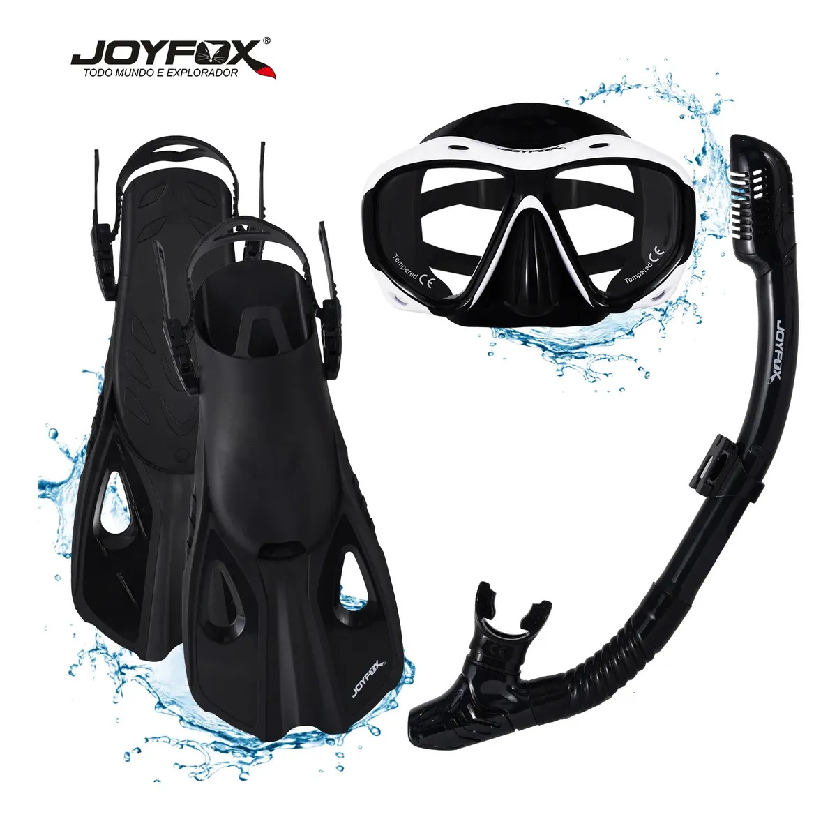 Conjunto De Máscara, Barbatanas E Snorkel, Tubo Seco E Um Par De Nadadeiras, Cor Preta G/gg, Marca Joyfox