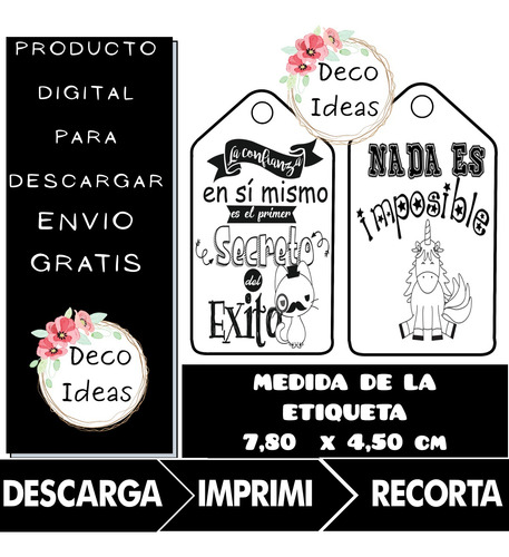 Kit Imprimible 03 Frases Positivas Tag Topper Emprendedores