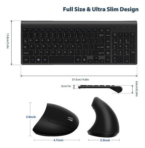 Ratón Ergonómico 2.4ghz Teclado Combo Portátil Para Pc/mac/