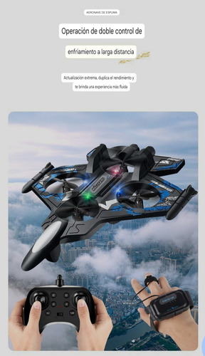Dron Avión De Combate Con Control Remoto Antigolpes V33 Azul