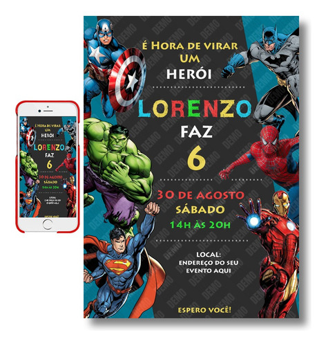 Convite Digital Aniversário Super Herói