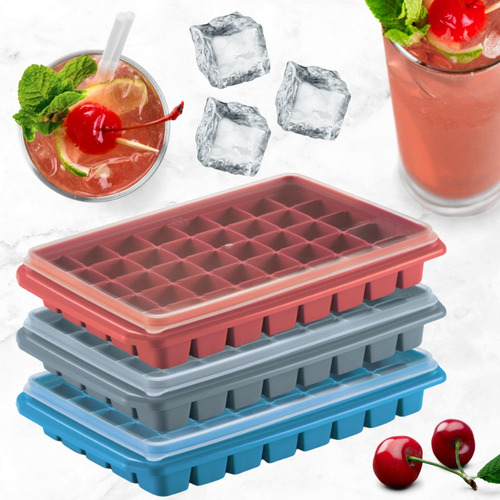 Forma De Gelo Com Tampa 40 Cubos Grande Plasnorthon 04 Unid