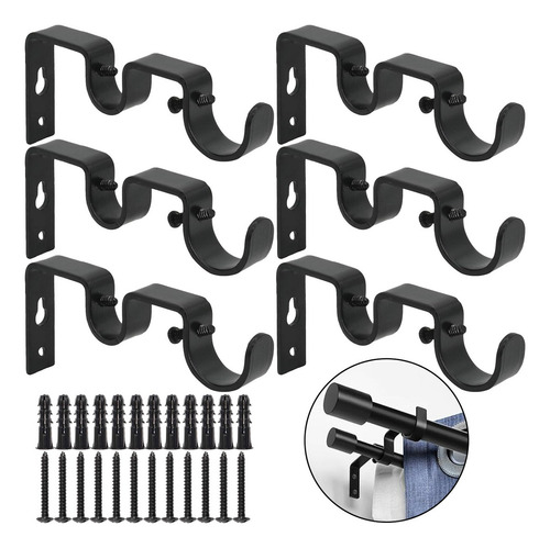 Juego De Cortinero Doble Para Pared Ajustable, 6 Piezas Color Negro