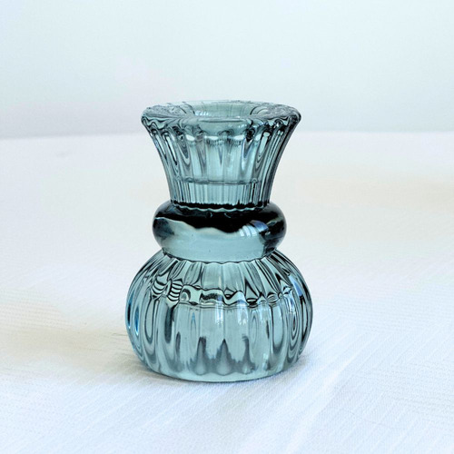 Porta Velas Vidro Azul Castiçal Duplo Lumen Mini Vaso