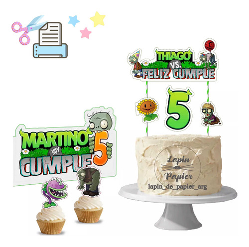 Cake Topper Imprimible Personalizado Plantas Vs Zombies Op1