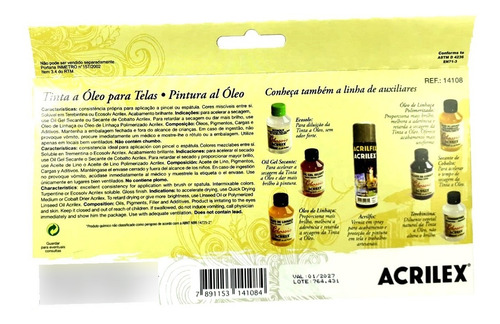 Imagem 2 de 3 de Tinta Oil Colors Classic Acrilex Conjunto 8 Cores 20ml