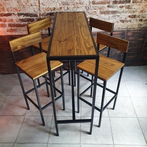 Imagen 2 de 10 de Mesa Barra Cervecera Industrial 120x40x105 + 4 Taburetes