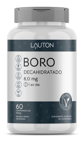 Boro Decahidratado 8,0mg - 60 Comprimidos Lauton Nutrition Sabor Sem sabor