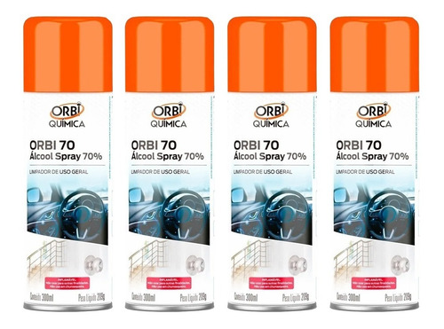 Kit 4 Álcool  Em Spray 70% Aerossol 300ml Orbi     