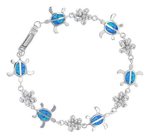 Pulsera Ajustable De Plumeria Y Incrustaciones De Ópalo Azul