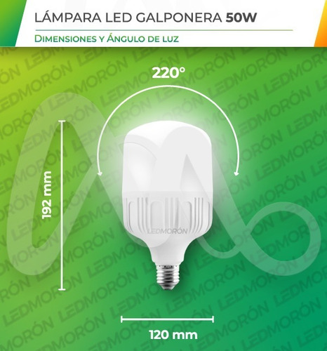 Imagen 3 de 10 de Lampara Led Alta Potencia 50w E27 Luz Fria Galponera