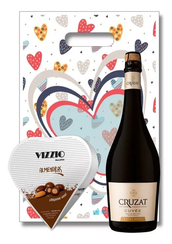 Bolsa Regalo Vizzio Corazon + Champagne Cruzat Cuvee E. Brut