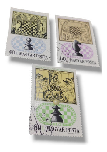 Sello Postal Estampilla Ajedrez 1974 Hungria Filatelia X 3