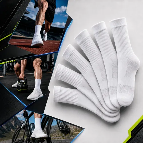 Kit 5 Pares Meias Poliamida Esportiva Corrida Bike Academia Branco Lisa 35-44
