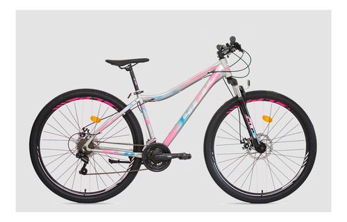 Mountain bike femenina SLP 5 Pro Lady R29 17" 21v frenos de disco mecánico cambios SLP color gris/gris/rosa con pie de apoyo  