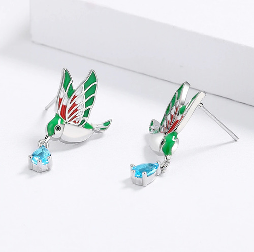 Aretes De Colibrí Tipo Broquel Chapado En Plata Ley 925 Con