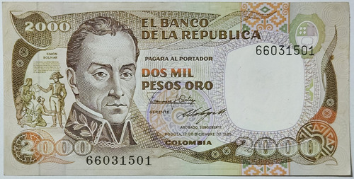 Billete 2000 Pesos 17/dic/1985 Colombia Au