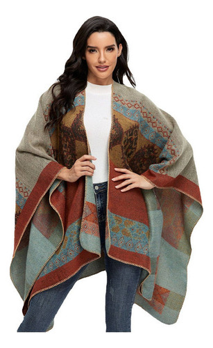 Aruoy Chales Y Abrigos Tipo Poncho Con Estampado Vintage