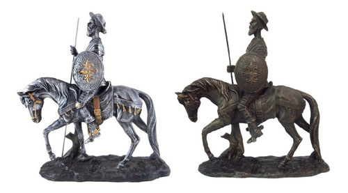 Dom Quixote De La Mancha Com Cavalo Bronze Ou Prata