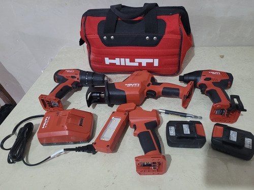 Set De Taladro ( Hilti ) Baterías, Cargador, Linterna Y Saw