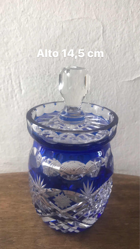 Azucarera De Cristal Tallada Azul
