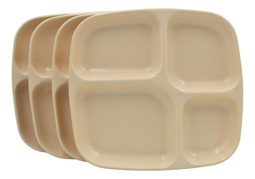 Plato 4 Divisiones Para Comida Melamina Beige 4 Pzas Cuadrado