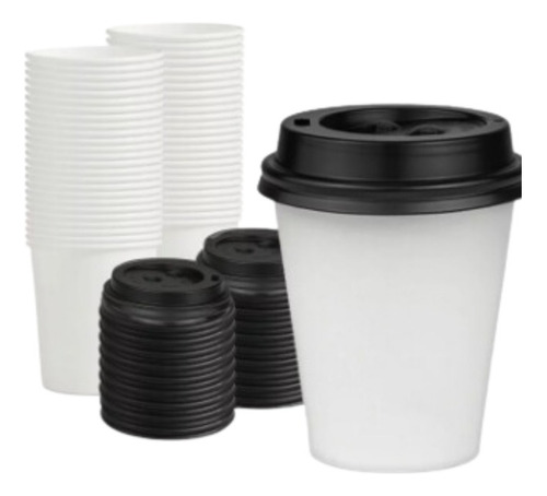 50 Copos De Papel Biodegradável 210 Ml Para Café Com Tampa