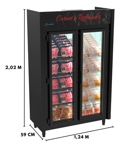 Expositor Carnes 2 Portas Kofisa Ar Forçado Led 890l