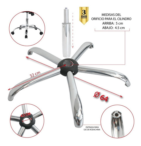 Base Cromada Estrella Silla Oficina Giratoria Gerente 64 Cm