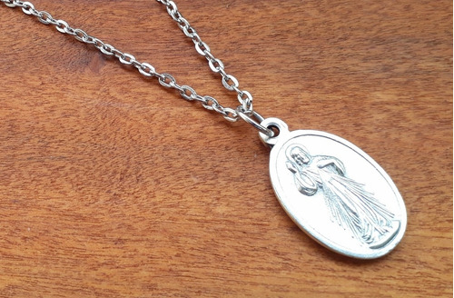 Medalla Jesús Misericordioso Zamak + Cadena Acero Quirúrgico