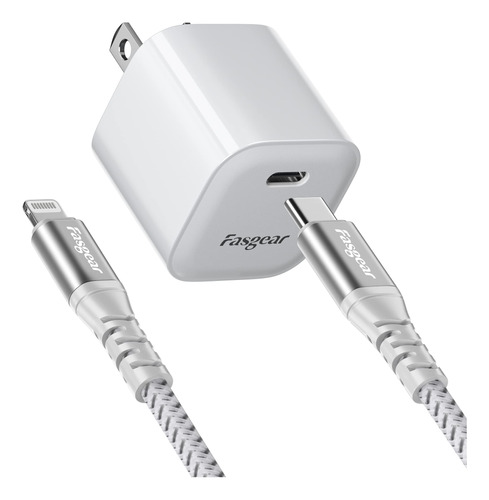 Cargador Usb C Gan De 30 W Con Fasgear Usb C A Lightning De 