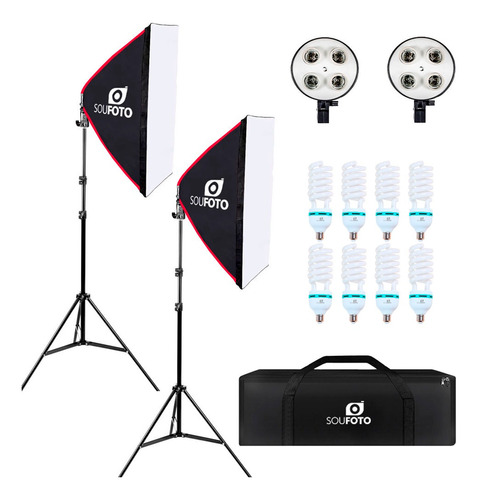 Kit Iluminação Softbox 8 Lâmpadas Superpotentes | 1200 Watts