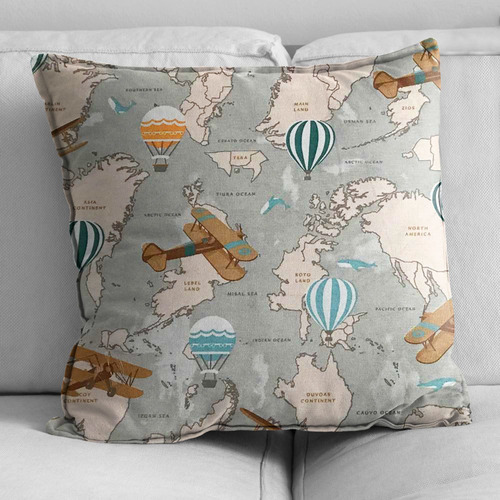 Kit 02 Capas De Almofada Estampado Balões Mapa Mundi D75