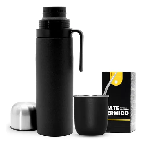 Set De Mate Uruguayo Bombilla Y Termo 1 Litro Media Manija