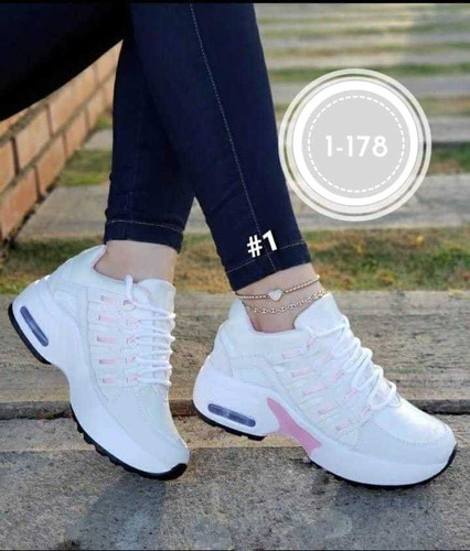 Tenis De Mujer Con Cordones Zapato Deportivo Color Blanco