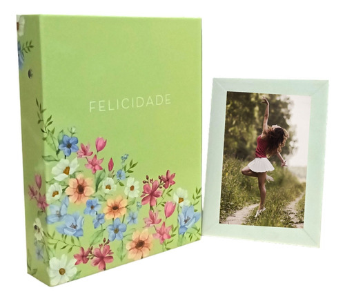 Álbum 200 Fotos 10x15 Floral Momentos Ical + Porta Retrato