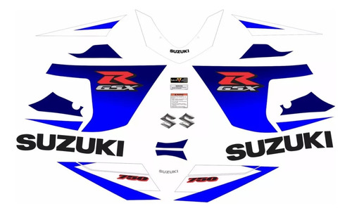 Kit Completo Adesivos Suzuki Gsxr 750 2005 Moto Azul/branca