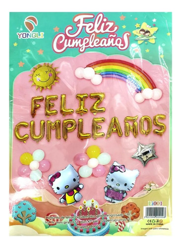 28 Globos + Letrero Feliz Cumple Kit Decoracion Hello Kitty
