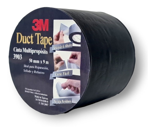 6 Rollos Duct Tape Marca 3m Mod. 3903 Negra Multiuso 50mmx9m
