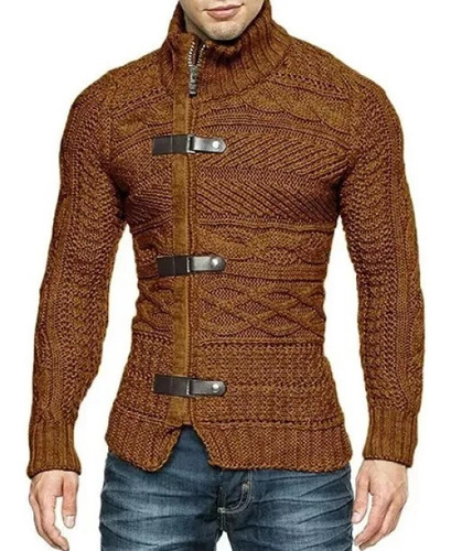 Chaqueta Tipo Suéter Casual Para Hombre Con Anillo De Cuero