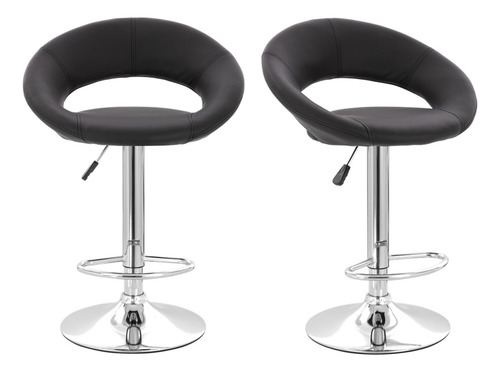 Set Dos Bancos Oval Para Barra Tapizado Pu Base Cromada Acabado De La Estructura Cromado Color Negro