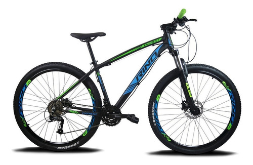 Bicicleta Aro 29 27v Rino Everest - Alivio 1.0 K7 + Trava Cor Preto/Azul/Verde Tamanho do quadro 17