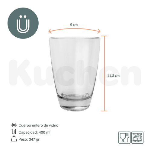 Imagen 2 de 10 de Vaso Alto De Vidrio Pampa Durax 400 Cc X12 Kuchen