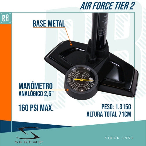 Inflador De Pie Serfas Air Force Tier 2 160psi