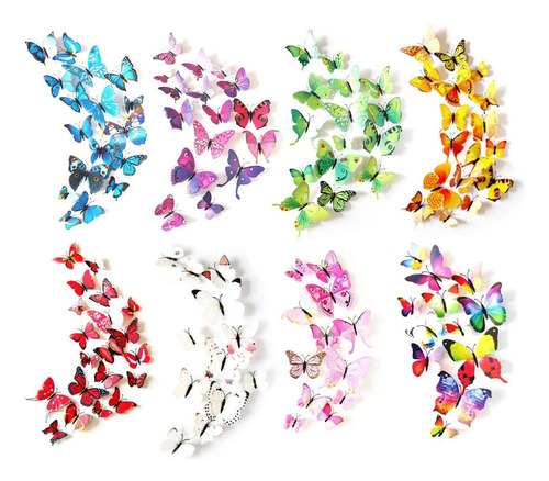 96 Mariposas Decorativas 3d Para Pared, 8 Colores, Vario [u]