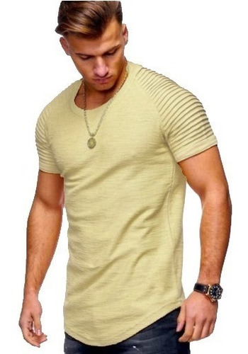 Remera Hombre Manga Corta Moda Slim Fit Entallada A14